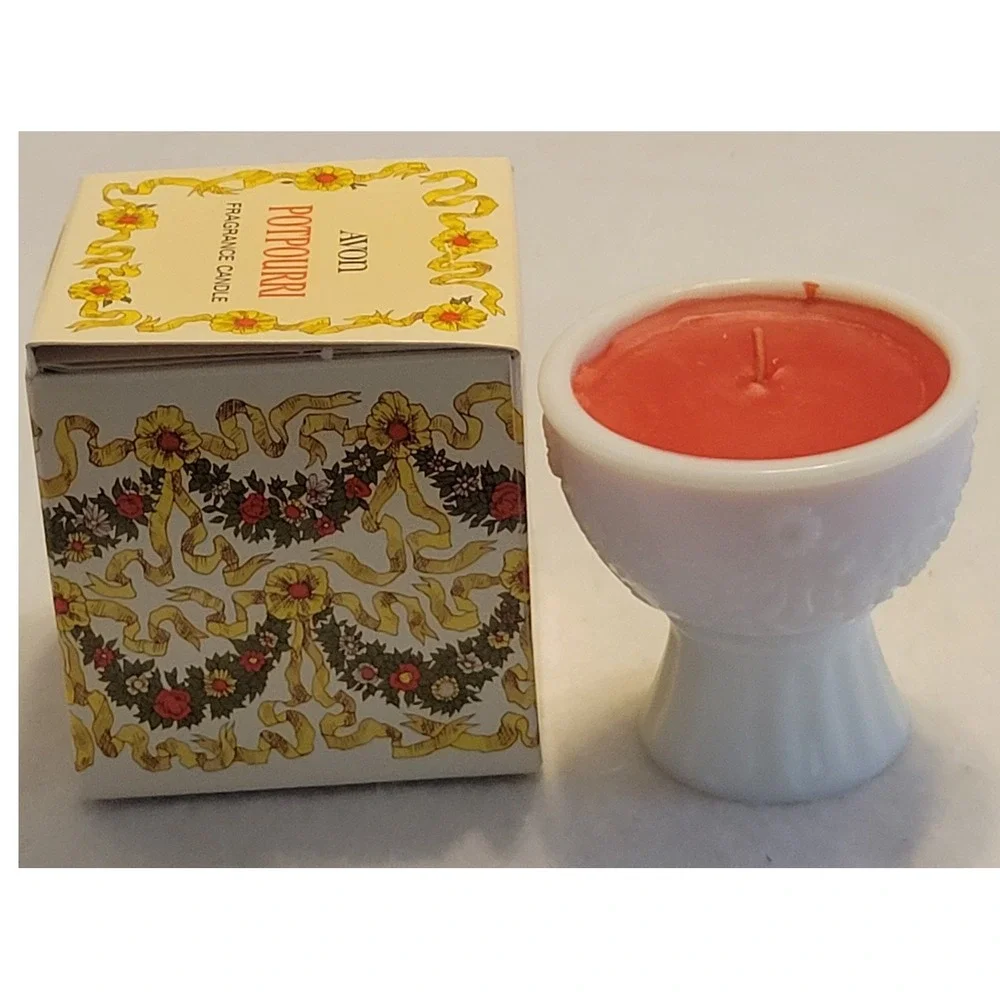 VTG Avon Milk Glass CandleHolder Potpourri 1970 Collectible Glass Display w/ Box